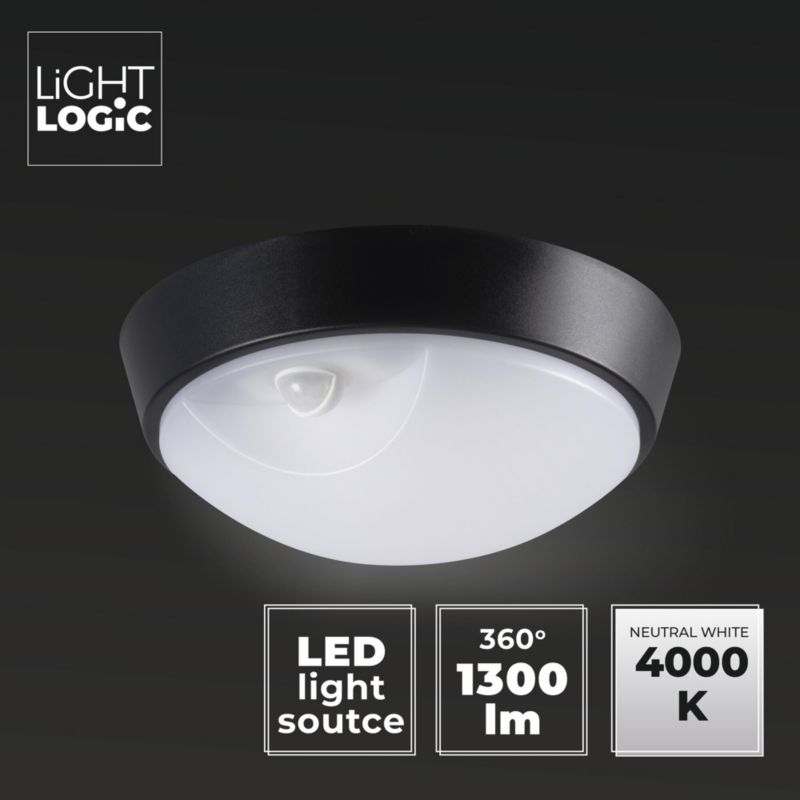 Plafoniera LED LightLogic LL CHAO 14W-PIR-B 66310 okrągła czarna IP 65 1 szt.