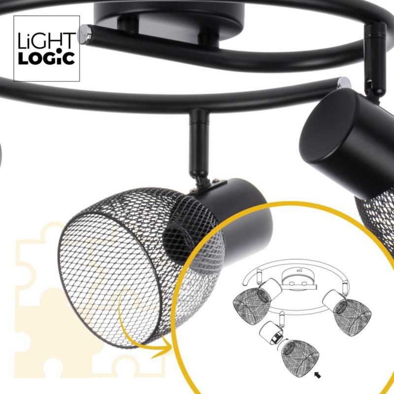 Plafoniera LightLogic LL COTE PLAFON 3xE14 66214  potrójna regulacja 7W czarna do LED 1 szt.