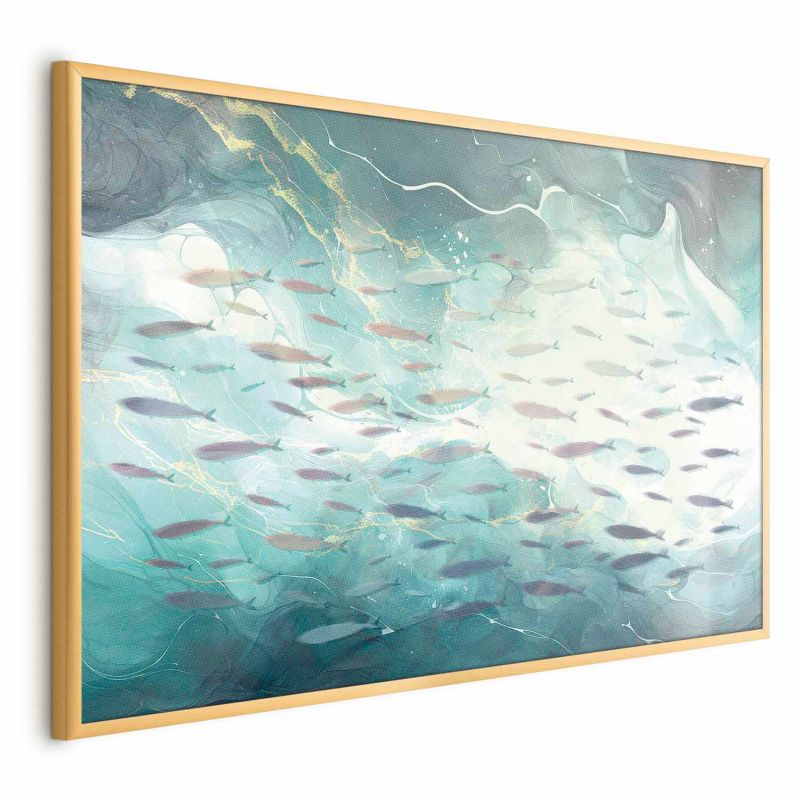 Plakat Artgeist Ławica ryb 30x21 cm z ramą złotą 1 szt