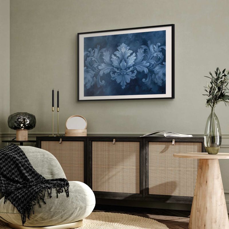Plakat Artgeist Błękitny ornament 30x21 cm z ramą czarną 1 szt