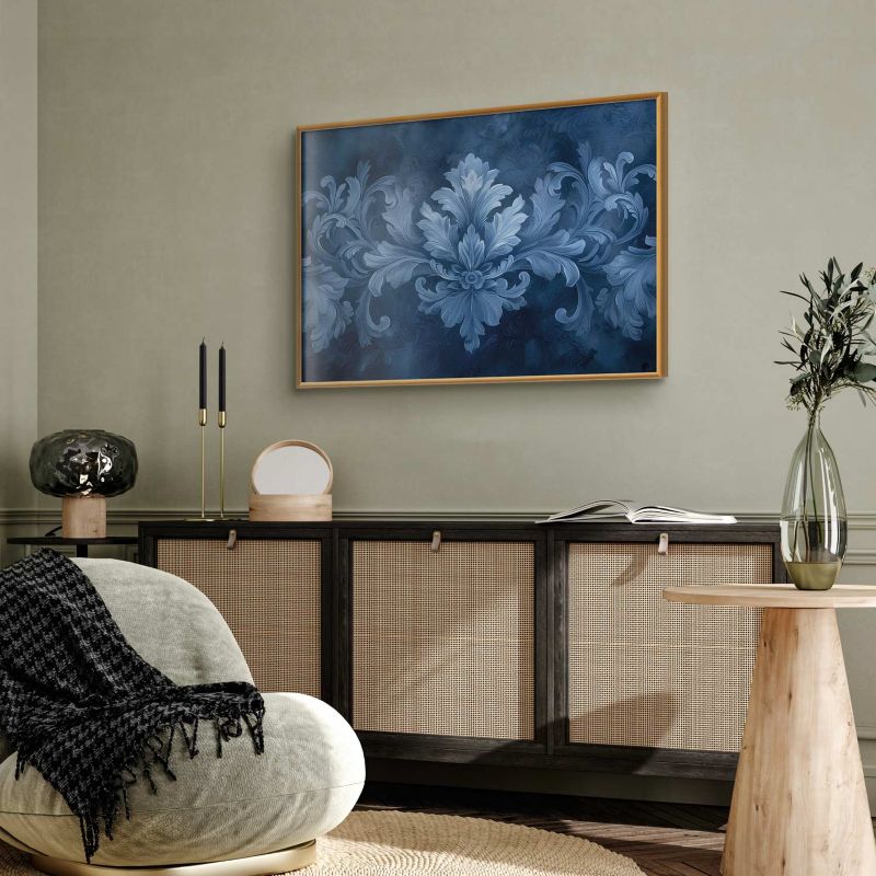 Plakat Artgeist Błękitny ornament 30x21 cm z ramą złotą 1 szt