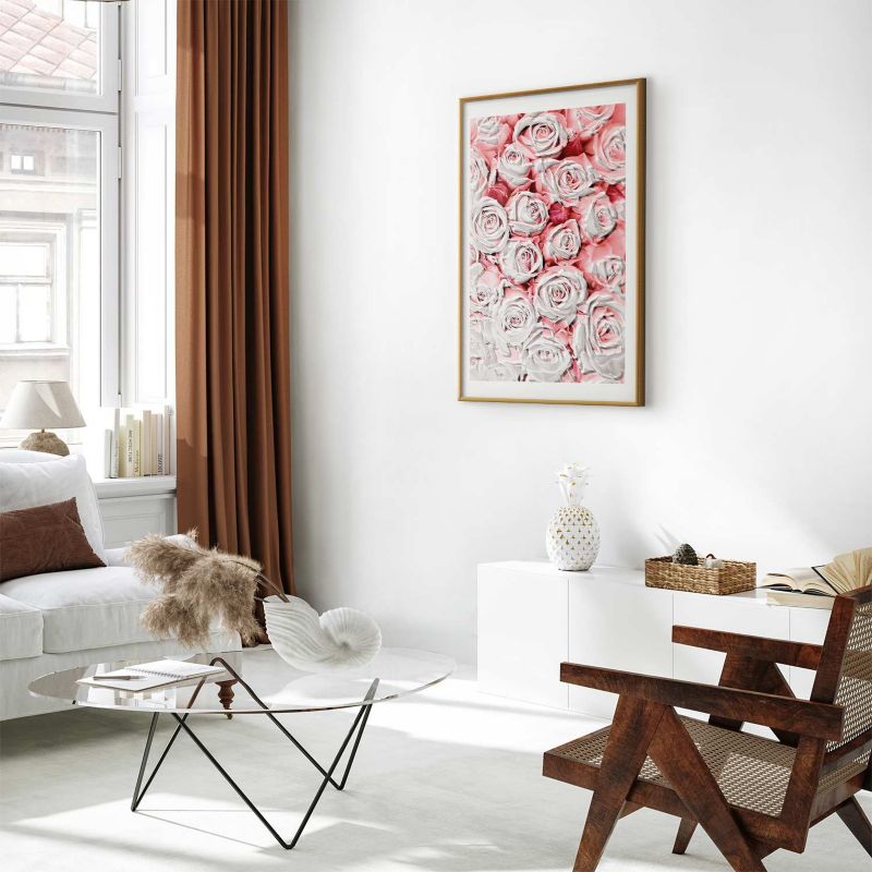 Plakat Artgeist Białe róże 21x30 cm z ramą złotą 1 szt