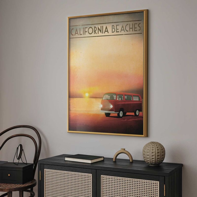 Plakat Artgeist California Beaches 21x30 cm z ramą złotą 1 szt