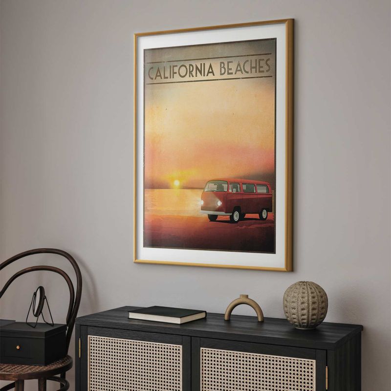Plakat Artgeist California Beaches 21x30 cm z ramą złotą 1 szt