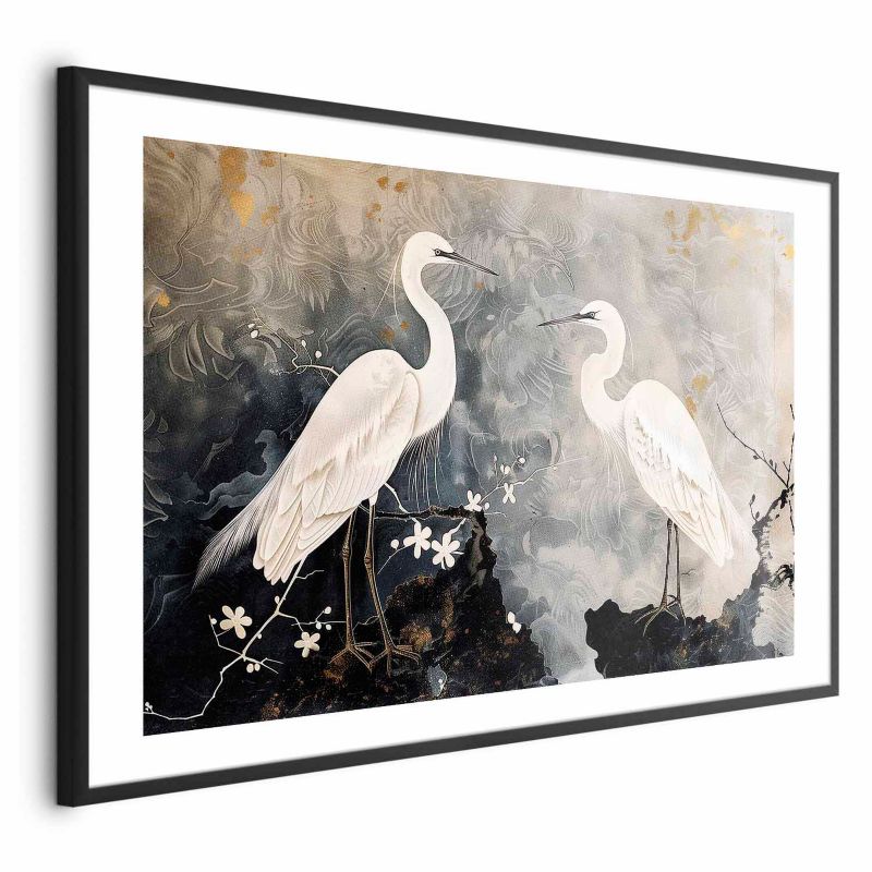 Plakat Artgeist Czaple i kwiat wiśni 30x21 cm z ramą czarną 1 szt