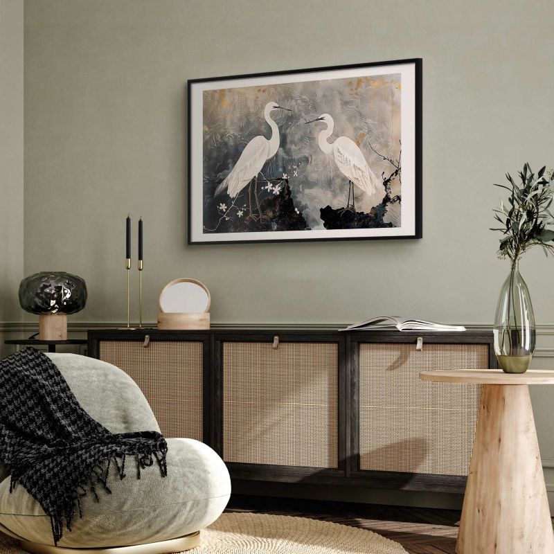 Plakat Artgeist Czaple i kwiat wiśni 30x21 cm z ramą czarną 1 szt