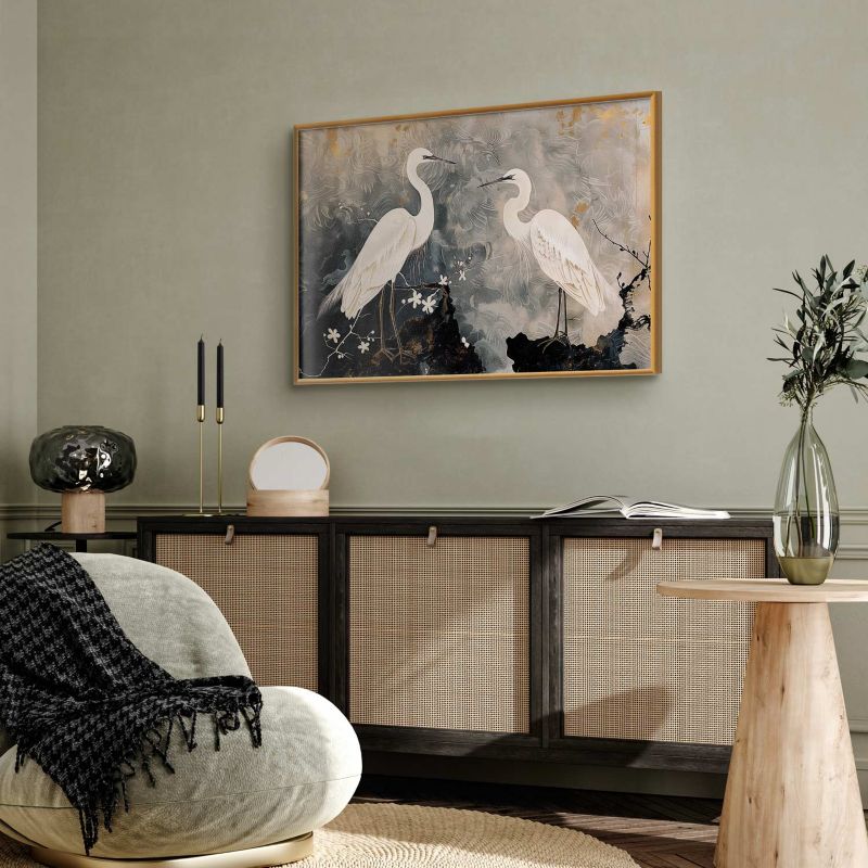 Plakat Artgeist Czaple i kwiat wiśni 30x21 cm z ramą złotą 1 szt