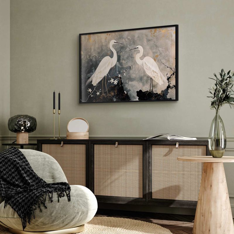Plakat Artgeist Czaple i kwiat wiśni 42x29,7 cm z ramą czarną 1 szt