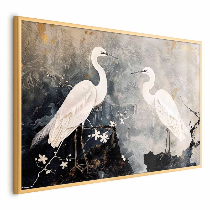 Plakat Artgeist Czaple i kwiat wiśni 42x29,7 cm z ramą złotą 1 szt