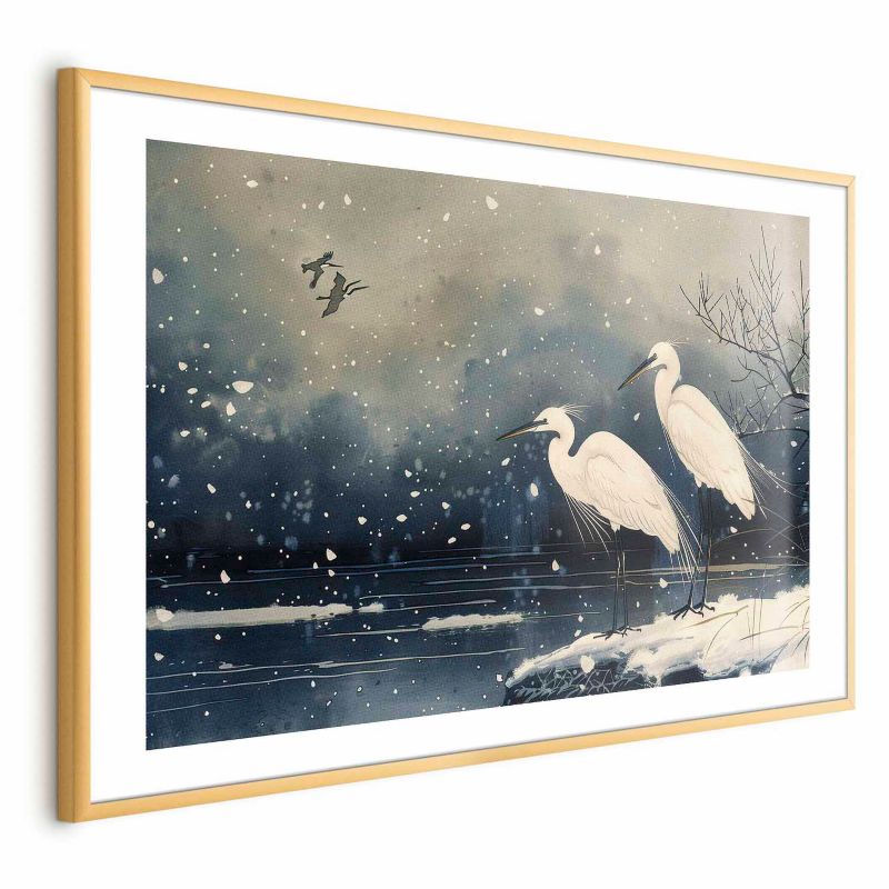 Plakat Artgeist Czaple nad stawem 30x21 cm z ramą złotą 1 szt
