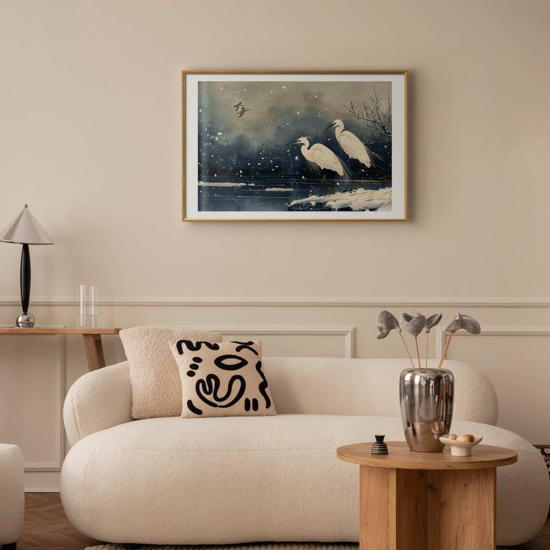 Plakat Artgeist Czaple nad stawem 90x60 cm z ramą złotą 1 szt