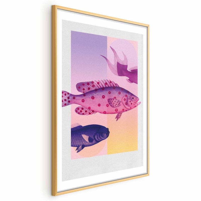 Plakat Artgeist Fantazyjne Ryby 60x90 cm z ramą złotą 1 szt