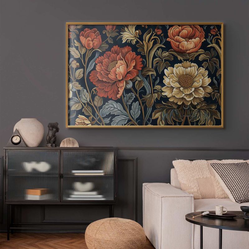 Plakat Artgeist Gobelinowe kwiaty 42x29,7 cm z ramą złotą 1 szt