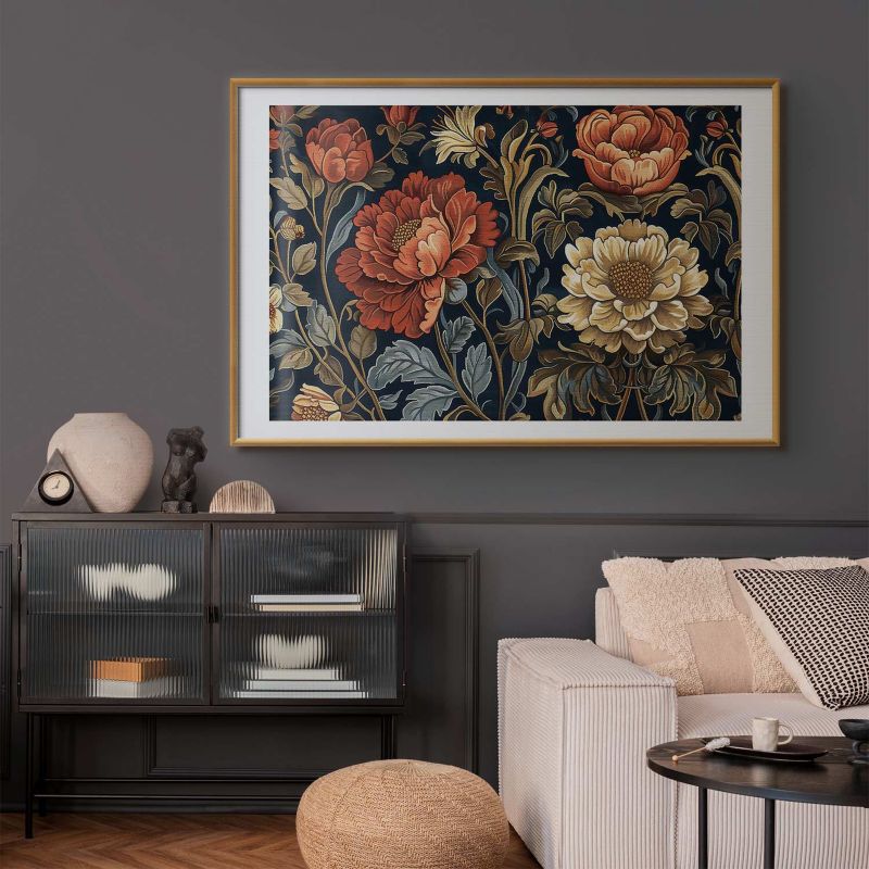 Plakat Artgeist Gobelinowe kwiaty 90x60 cm z ramą złotą 1 szt