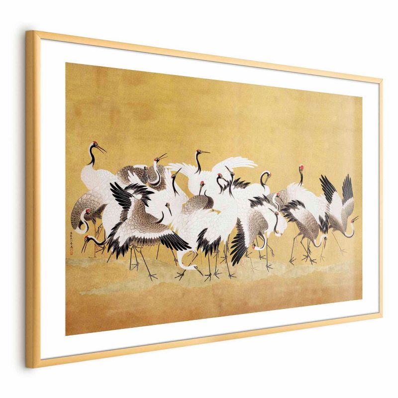 Plakat Artgeist Japońskie żurawie 90x60 cm z ramą złotą 1 szt