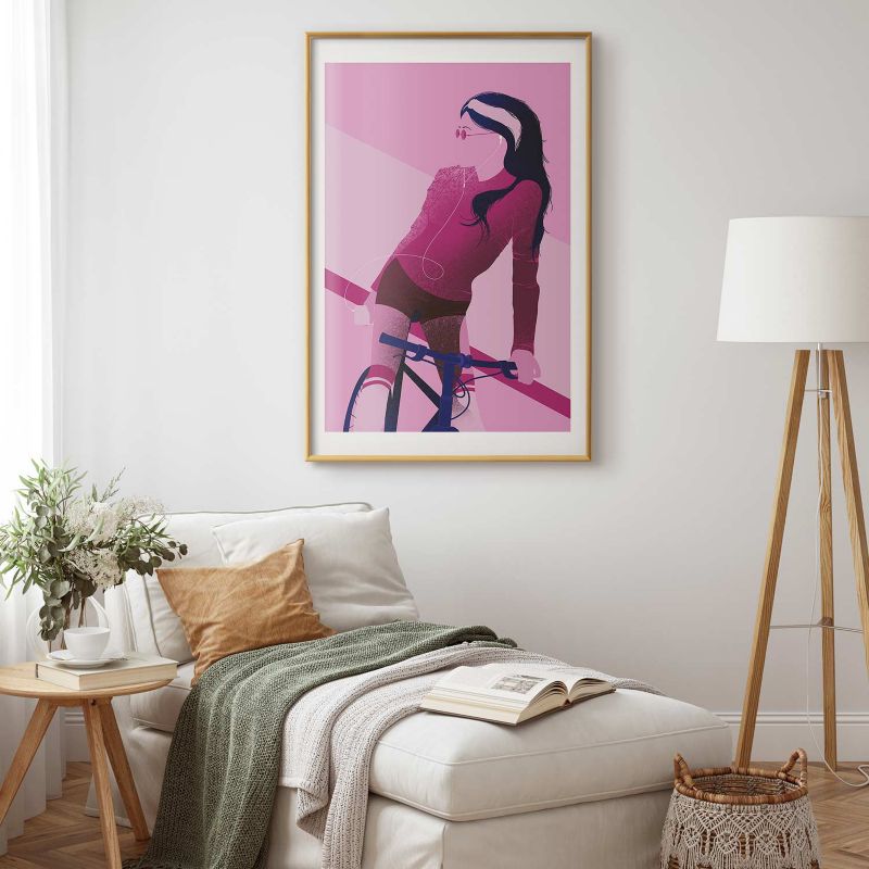 Plakat Artgeist Kobieta na rowerze 21x30 cm z ramą złotą 1 szt