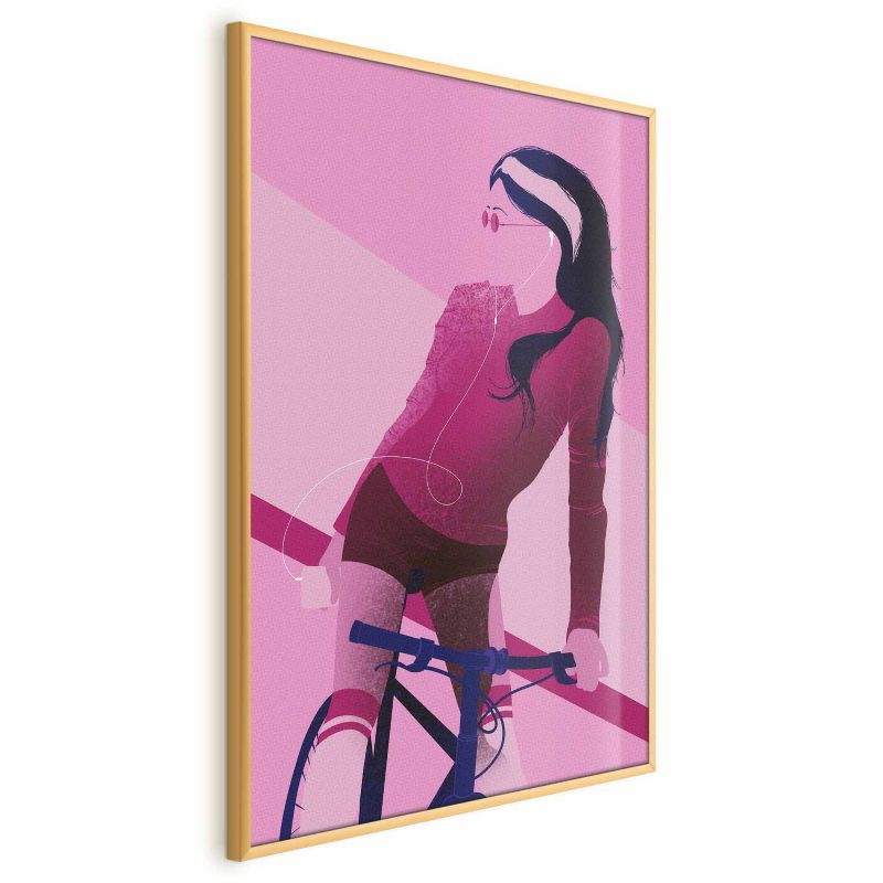 Plakat Artgeist Kobieta na rowerze 60x90 cm z ramą złotą 1 szt
