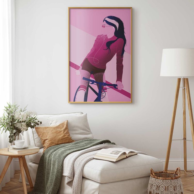 Plakat Artgeist Kobieta na rowerze 60x90 cm z ramą złotą 1 szt