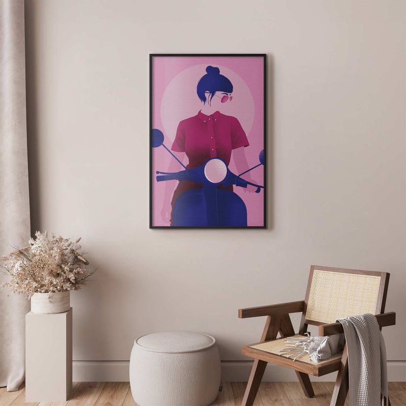Plakat Artgeist Kobieta na skuterze 21x30 cm z ramą czarną 1 szt