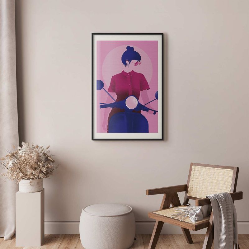 Plakat Artgeist Kobieta na skuterze 21x30 cm z ramą czarną 1 szt
