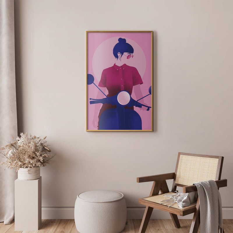 Plakat Artgeist Kobieta na skuterze 21x30 cm z ramą złotą 1 szt