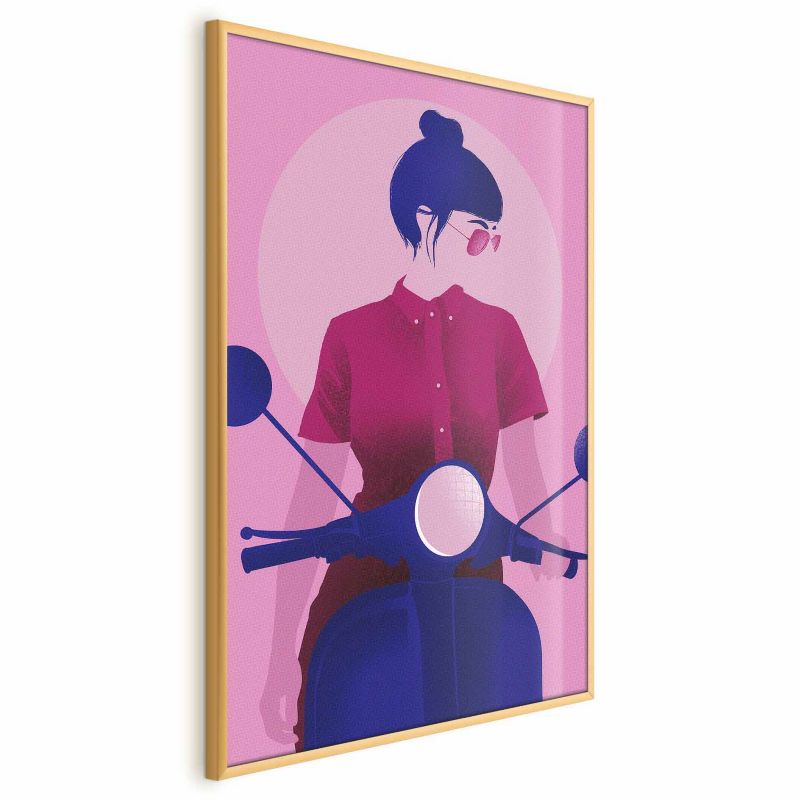 Plakat Artgeist Kobieta na skuterze 40x60 cm z ramą złotą 1 szt