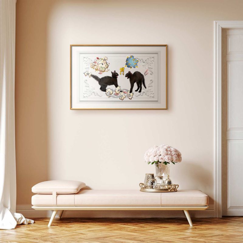Plakat Artgeist Kocia kłótnia 90x60 cm z ramą złotą 1 szt