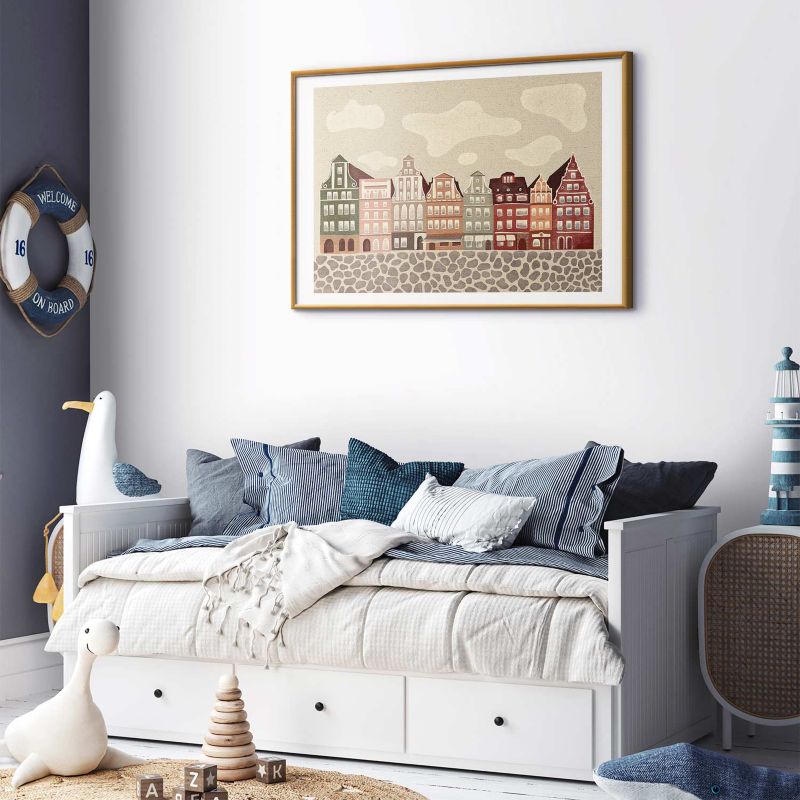 Plakat Artgeist Kolorowe Fasady 60x40 cm z ramą złotą 1 szt