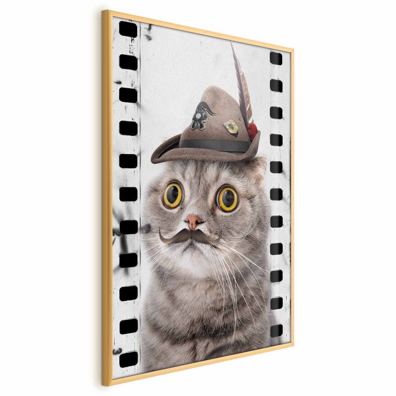 Plakat Artgeist Kot w kapeluszu 29,7x42 cm z ramą złotą 1 szt