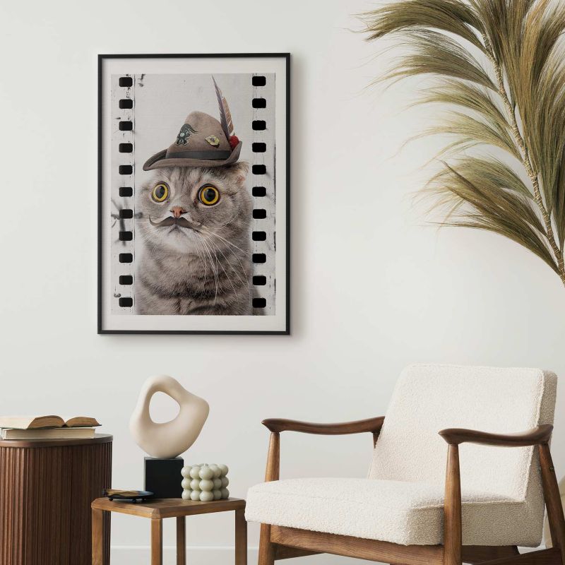 Plakat Artgeist Kot w kapeluszu 40x60 cm z ramą czarną 1 szt