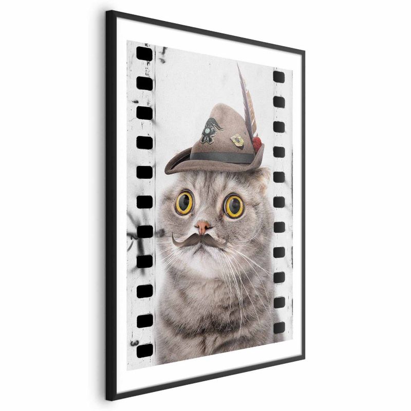 Plakat Artgeist Kot w kapeluszu 60x90 cm z ramą czarną 1 szt