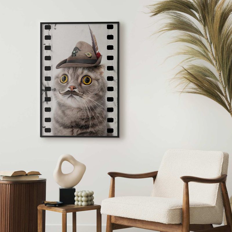 Plakat Artgeist Kot w kapeluszu 60x90 cm z ramą czarną 1 szt