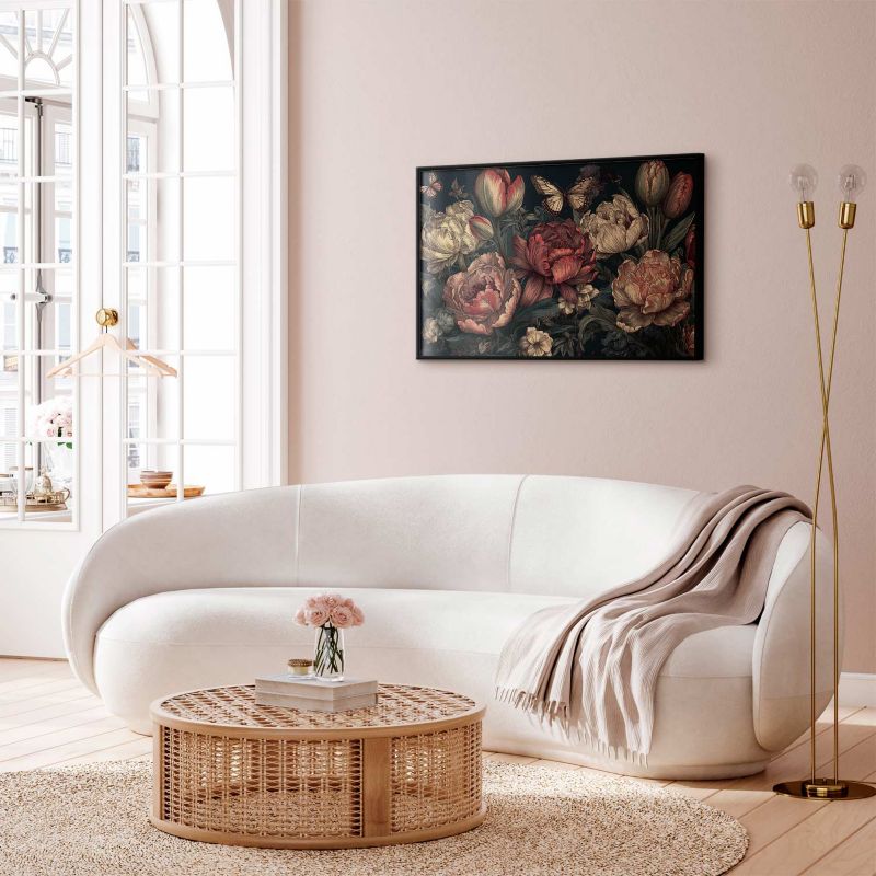 Plakat Artgeist Kwiaty na turkusowym tle 60x40 cm z ramą czarną 1 szt
