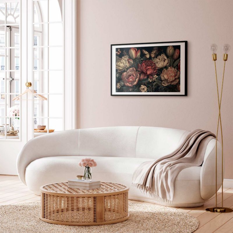 Plakat Artgeist Kwiaty na turkusowym tle 60x40 cm z ramą czarną 1 szt