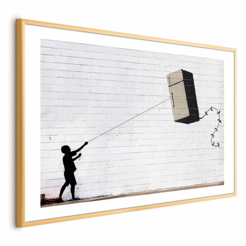 Plakat Artgeist Latająca lodówka 90x60 cm z ramą złotą 1 szt