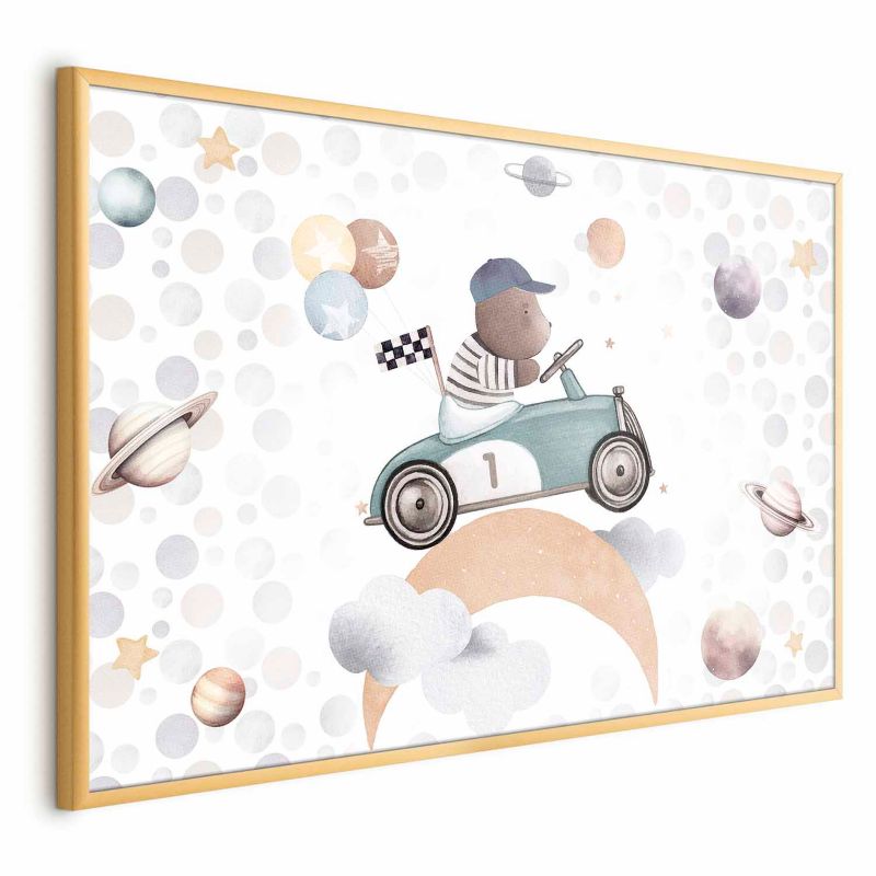 Plakat Artgeist Miś w wyścigówce 42x29,7 cm z ramą złotą 1 szt