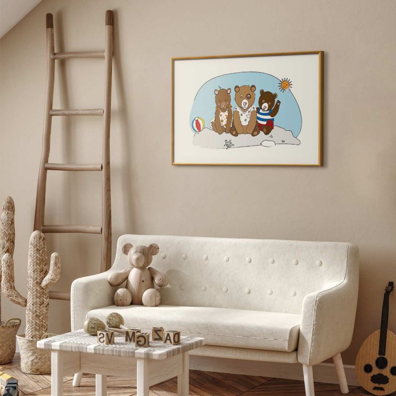 Plakat Artgeist Misie na plaży 30x21 cm z ramą złotą 1 szt