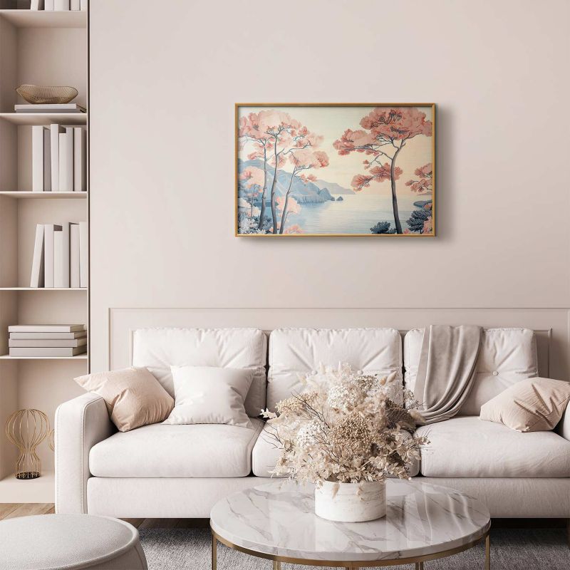 Plakat Artgeist Ocean i drzewa 90x60 cm z ramą złotą 1 szt