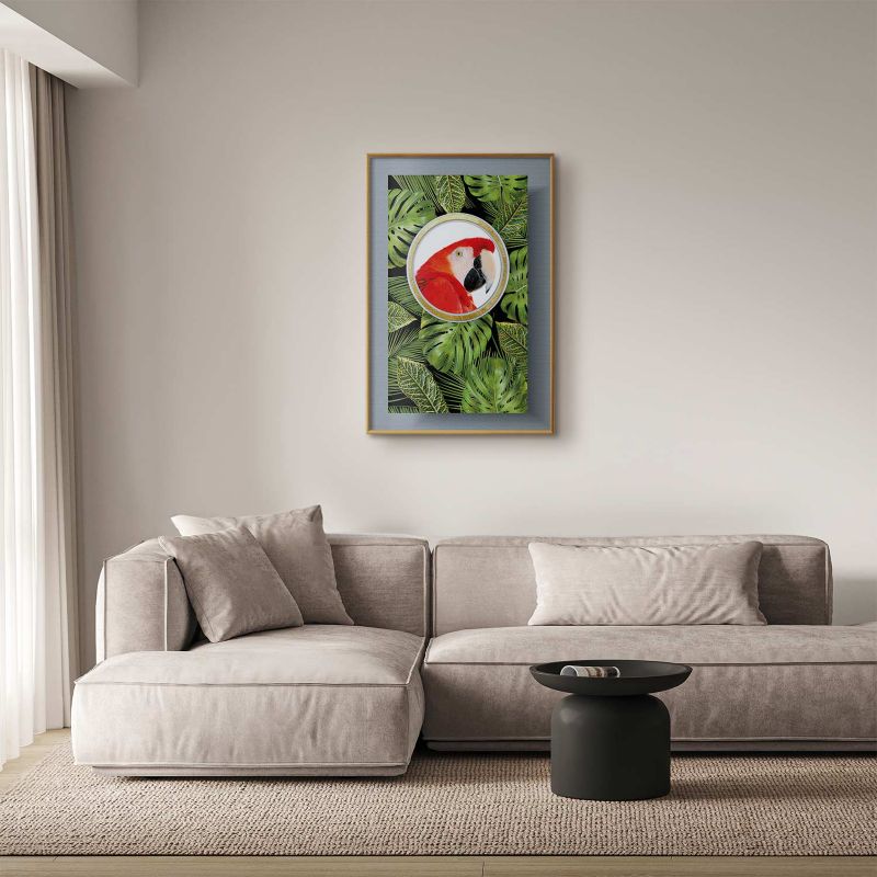 Plakat Artgeist Papuga w dżungli 29,7x42 cm z ramą złotą 1 szt