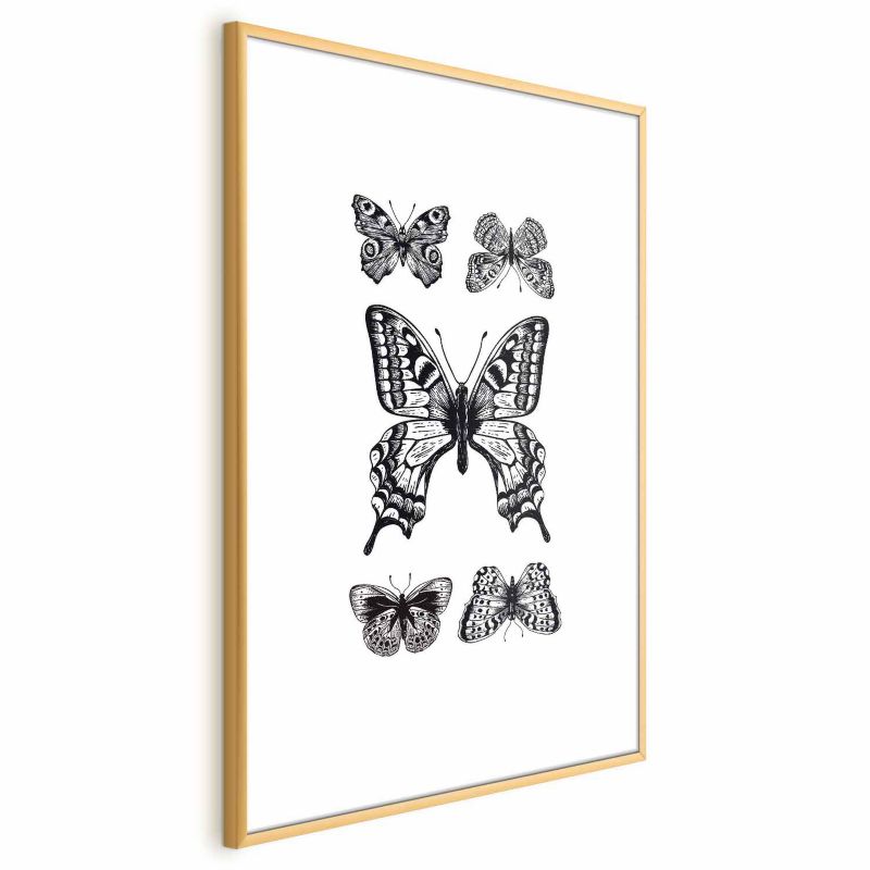 Plakat Artgeist Pięć motyli 40x60 cm z ramą złotą 1 szt