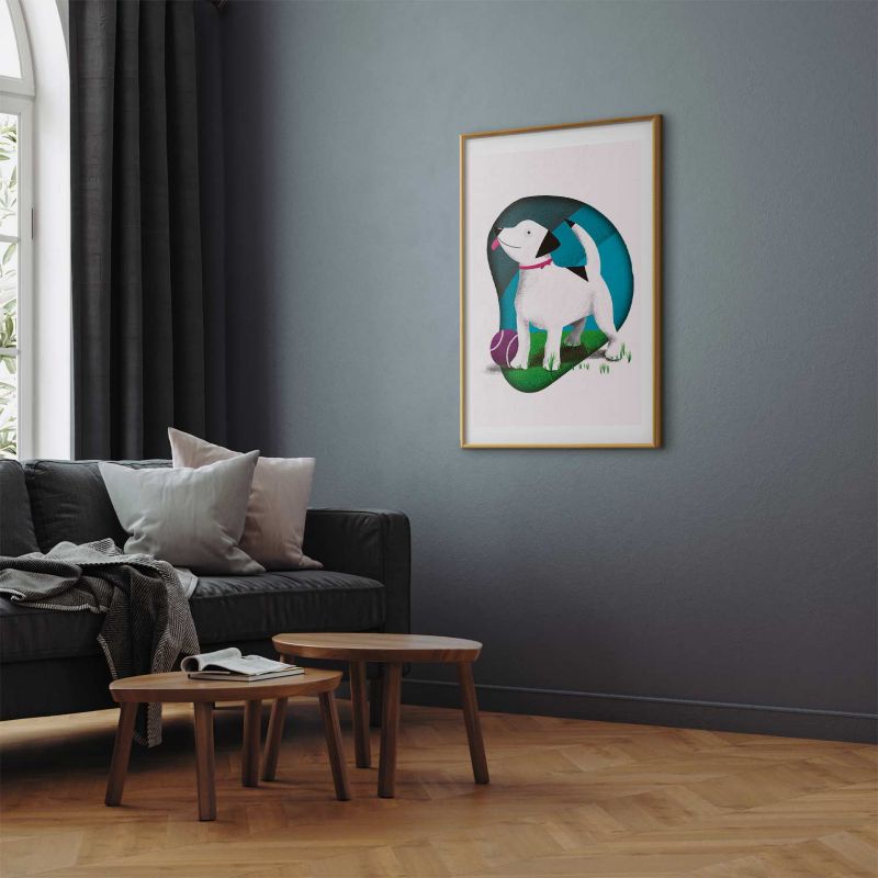 Plakat Artgeist Pies i piłka 21x30 cm z ramą złotą 1 szt
