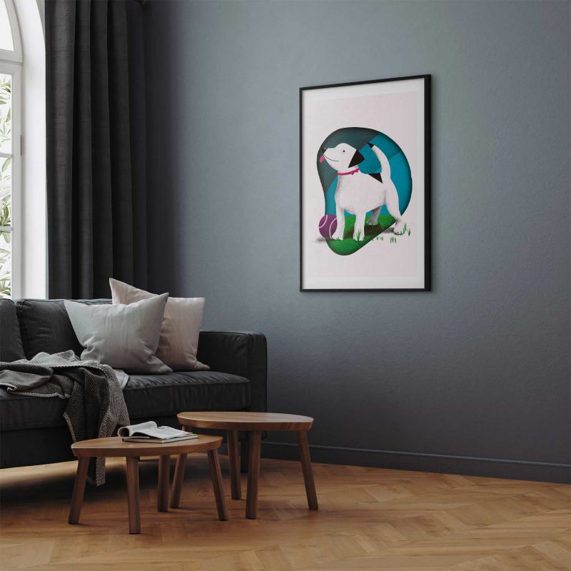 Plakat Artgeist Pies i piłka 40x60 cm z ramą czarną 1 szt