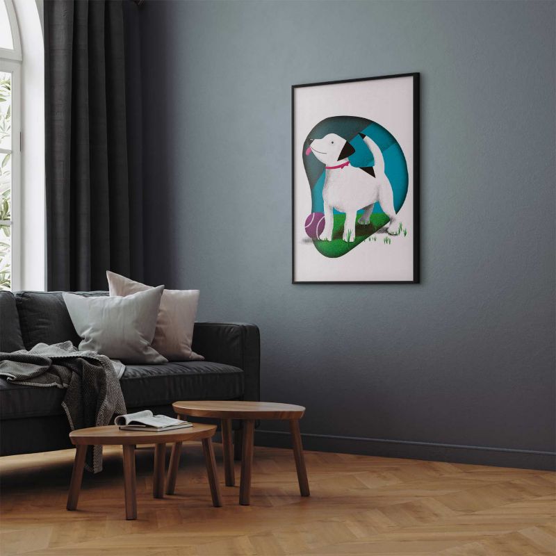 Plakat Artgeist Pies i piłka 40x60 cm z ramą czarną 1 szt