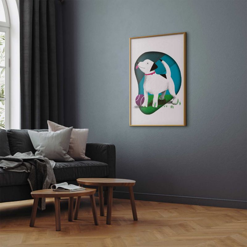 Plakat Artgeist Pies i piłka 60x90 cm z ramą złotą 1 szt