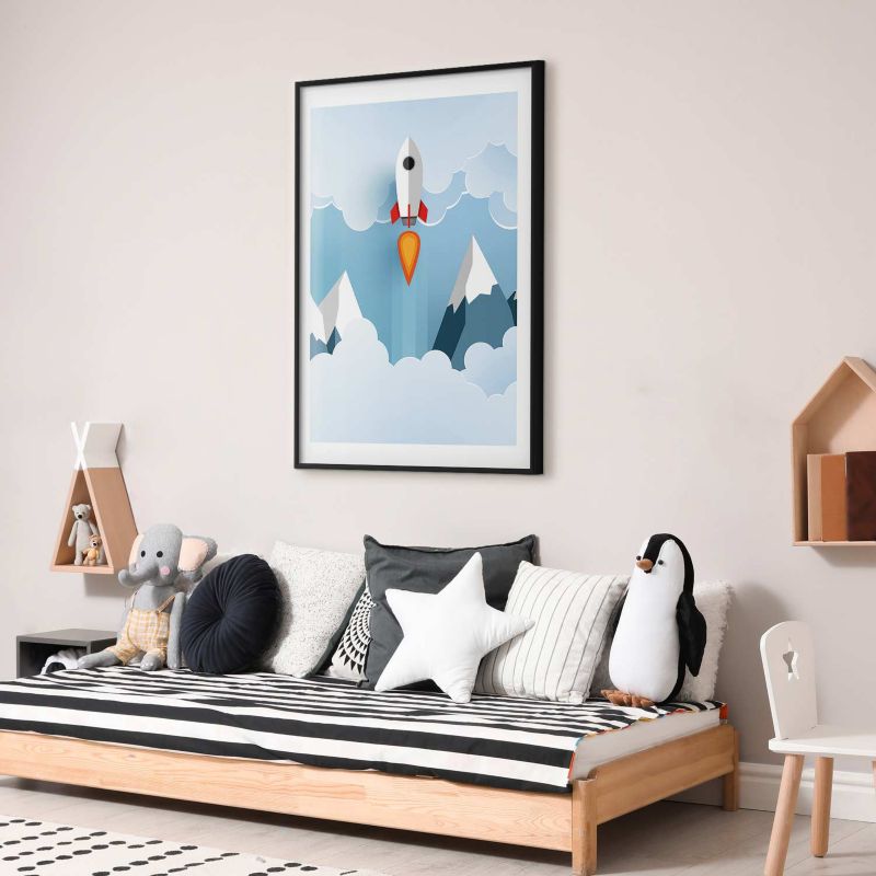 Plakat Artgeist Rakieta w chmurach 40x60 cm z ramą czarną 1 szt