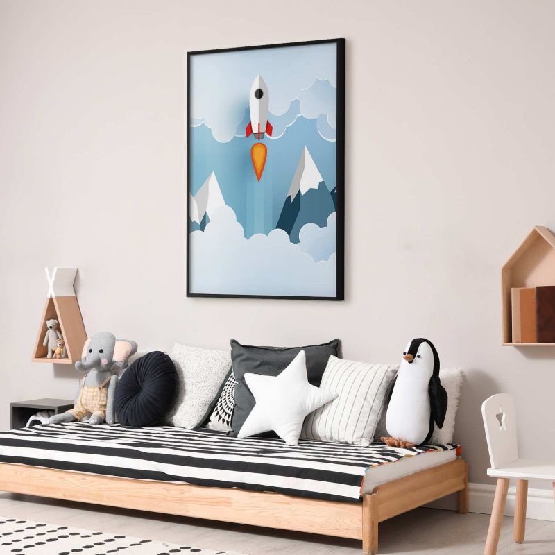 Plakat Artgeist Rakieta w chmurach 60x90 cm z ramą czarną 1 szt