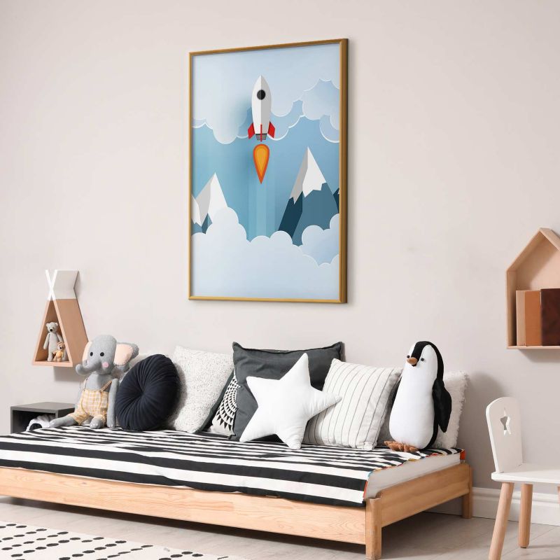 Plakat Artgeist Rakieta w chmurach 60x90 cm z ramą złotą 1 szt