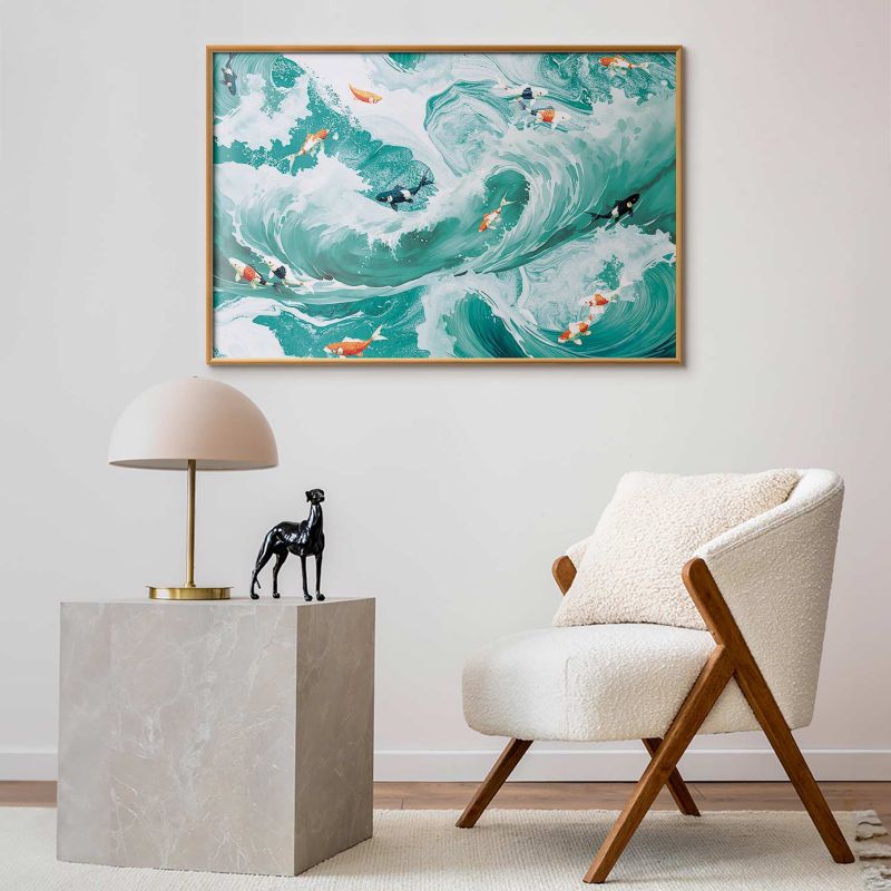 Plakat Artgeist Ryby i fale 30x21 cm z ramą złotą 1 szt