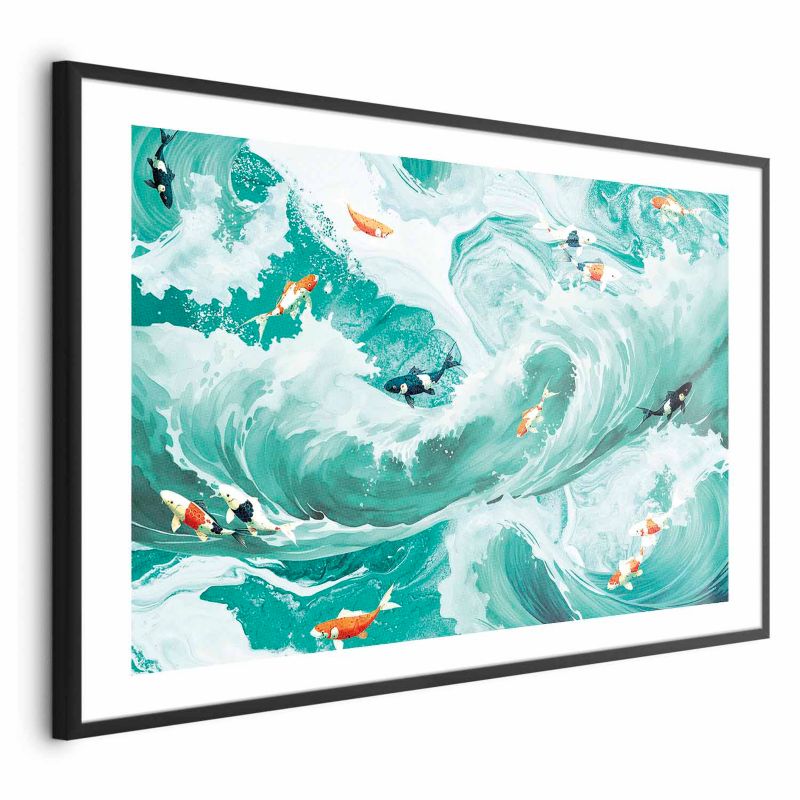 Plakat Artgeist Ryby i fale 90x60 cm z ramą czarną 1 szt