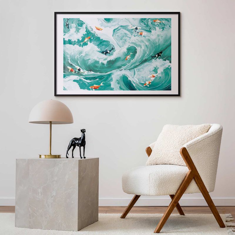 Plakat Artgeist Ryby i fale 90x60 cm z ramą czarną 1 szt